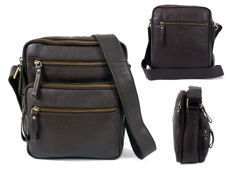 0803 BROWN F.Grn C.Hide Med. Unisx C-Bdy Bag wth 6 Zips (image for) 0803 BROWN F.Grn C.Hide Med. Unisx C-Bdy Bag wth 6 Zips